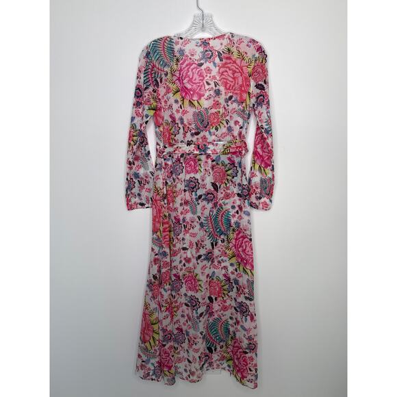 Debbie Katz inez Zara fpink loral midi wrap sheer summer resort dress XS - Picture 4 of 14